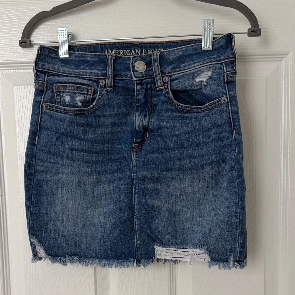 American Eagle Outfitters Distressed Blue Mini Skirt - Picture 1 of 4